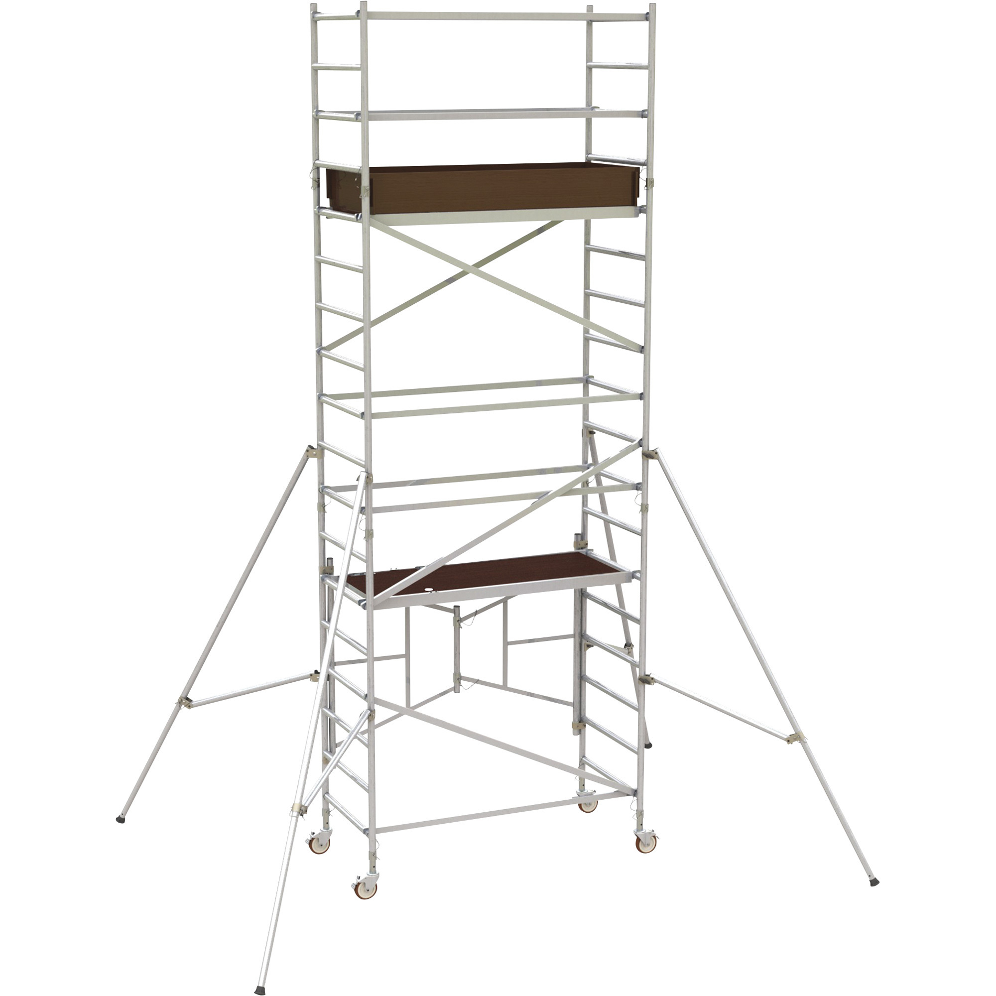 Metaltech 12ft. Easy-Set Aluminum Scaffold Tower with Guardrail and Outriggers, 800-Lb. Capacity, 65in.W x 31in.D x 180in.H, Model# AL-Q0106